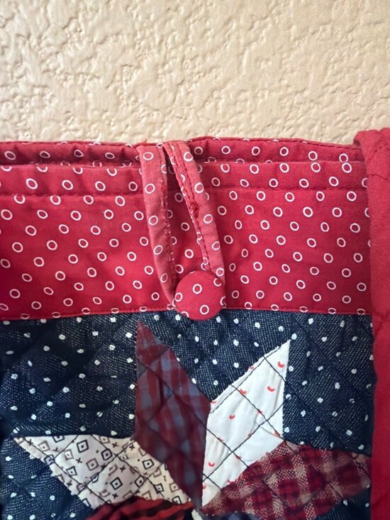 J Peterman Cotton Quilted Patchwork Tote Bag Americana Pinwheel Red Blue Vintage - Picture 6 of 15